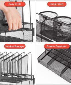 Marbrasse Desk Organiser Drawer, 4-Tier Mesh Desk File Organiser,5 Vertical File Holders and 2 Pen Holders, Multifunction Desktop Organizer,Desk Organizers and Accessories for Home Office Mesh Vertical File Folder - 01 21 91mUSSeDuvL
