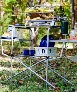 Camco Olympian Deluxe Portable Grill Table | Provides Plenty of Room for Grilling Gear | Ideal for Picnics, Camping, Boating, Tailgating, and Backyard BBQs | (57293) Silver Camping Grill Table 45 91mWcBLqUAL