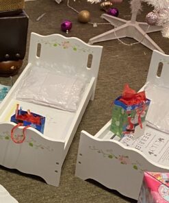 Badger Basket Toy Doll Bed with White Bedding and Personalization Kit for 20 inch Dolls - White Rose 30 91mYbL7hq8L