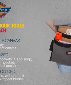 Dickies 5-Pocket Single Side Tool Belt Pouch/Work Apron for Carpenters and Builders, Durable Canvas Construction, Adjustable Belt for Custom Fit, Grey/Tan Tan 23 91mdxAv0hpL