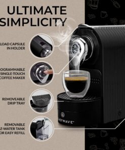 Alternative view of ChefWave Espresso Machine and Coffee Maker (Black) - Compatible with Nespresso Capsules, Programmable, One-Touch, Italian 20 Bar High-Pressure Pump Bundle with Pod Holder and Glasses Black