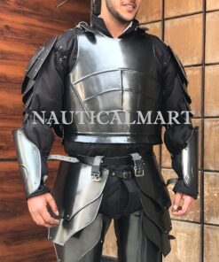 NauticalMart Medieval Black Knight Armor Breastplate, Pauldrons, Arm Guard, Greaves Wearable Halloween Costume 5 91mm2mKrUTL