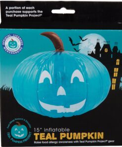 Teal Pumpkin 15" Inflatable for Halloween Decorations - Blow Up Indoor/Outdoor Jack O Lantern Decor - Official Teal Pumpkin Project Gear - Decorations for Fall 15 91mmaxg SmL