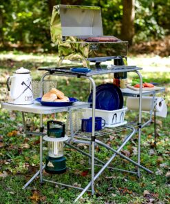Camco Olympian Deluxe Portable Grill Table | Provides Plenty of Room for Grilling Gear | Ideal for Picnics, Camping, Boating, Tailgating, and Backyard BBQs | (57293) Silver Camping Grill Table 32 91myNLq3fuL