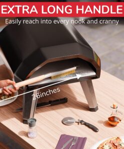 Senwosa 26” Pizza Oven Brush with Stone Scraper - Stainless Steel Bristles, Long Handle, Heat-Resistant - Compatible with Ooni Ovens - Includes Spare Head 33 91myncPIOML