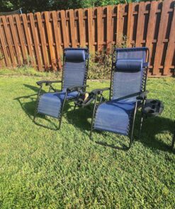 Best Choice Products Set of 2 Adjustable Steel Mesh Zero Gravity Lounge Chair Recliners w/Pillows and Cup Holder Trays, Navy Blue 41 91n 2EZ10PL