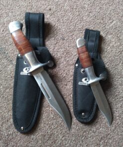 Mossy Oak Fixed Blade Bowie Knife, 2-piece Hunting Knife with Leather Handle Featuring Laser Pattern, Sheath Included 40 91n0rgGK0 L