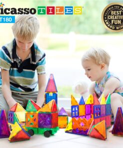 PicassoTiles 180 PCs Magnetic Tile Building Block Deluxe Construction Set with 2 Cars Clear Color Unique Shapes See Through Shape Tiles 3D Playboard Colorful Educational Construction for Kids Ages 3+ 24 91nEe uaH3L
