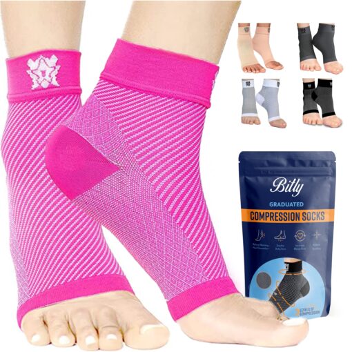 Bitly Plantar Fasciitis for Women & Men Socks Foot & Ankle Compression Sleeve, Pink, M Medium 1