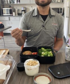 GRUB2GO Premium Bento Lunch Box (Large 68 Oz Capacity) | 2023 Exclusive, 70% Bigger | Includes Bamboo Chopping Board Lid, Carry Bag, 2 Dividers, Utensils, Sauce Container Premium 2021 Model: Executive Black (68 OZ) 49 91nTlUKTBUL