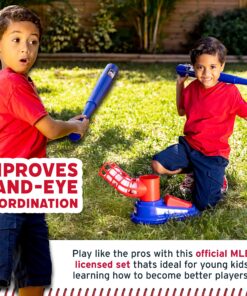 Franklin Sports Kids Baseball Pitching Machine - Pop A Pitch Baseball Batting Machine with Youth Bat + 3 Plastic Baseballs - Boys + Girls Baseball Toy,Red/Blue Baseball Pop A Pitch 30 91nXENcYarL