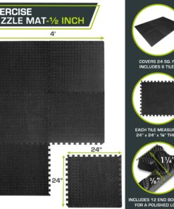 Alternative view of ProsourceFit Puzzle Exercise Mat ½”, EVA Interlocking Foam Floor Tiles for Home Gym, Mat for Home Workout Equipment, Floor Padding for Kids, Available in Packs of 24 SQ FT, 48 SQ FT, 144 SQ FT Black - 1/2 Inch - 24 Sq Ft - 6 Tiles