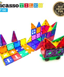 PicassoTiles 180 PCs Magnetic Tile Building Block Deluxe Construction Set with 2 Cars Clear Color Unique Shapes See Through Shape Tiles 3D Playboard Colorful Educational Construction for Kids Ages 3+ 19 91np6wJ542L