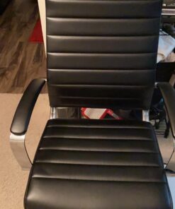 Amazon Basics High-Back Executive Swivel Office Desk Chair with Ribbed Puresoft Upholstery, Lumbar Support, Modern Style, 23.9"D x 24.69"W x 41.5"H, Black 91 91npUinbgJL