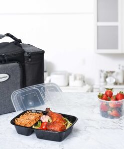 Glotoch 50 Pack 32 oz Meal Prep Containers Reusable, 2 Compartment Food Containers with Lids To Go Containers, Black Plastic Containers for Lunch-Microwave, Freezer, Dishwasher Safe, Eco-Friendly 32OZ 25 91nuJAQjrVL