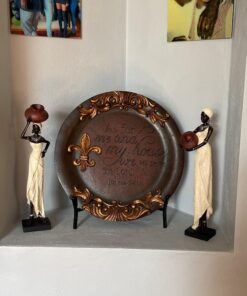 Deco 79 Polystone Woman Standing African Sculpture with Red Water Pots and Black Base, Set of 2 16"H, 4"W, Cream 36 91oAXHhI3TL