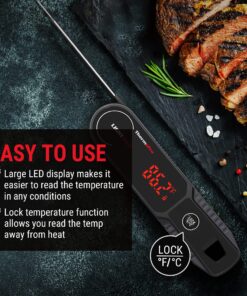 ThermoPro Lightning 1-Second Instant Read Meat Thermometer, Calibratable Kitchen Food Thermometer with Ambidextrous Display, Waterproof Cooking Thermometer for Oil Deep Fry Smoker BBQ Grill 29 91oF2luBdBL