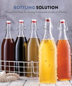 Alternative view of Bormioli Rocco Giara Swing Top Bottles 33 ¾ Ounce-4 Pack Round Clear Glass Grolsch Flip Top Bottle With Stopper, for Beverages, Smoothies, Kefir, Beer, Soda, Juicing, Kombucha, Water, Milk and Vinegar 4 Pack
