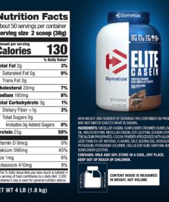 Dymatize Elite Casein Protein Powder, Slow Absorbing with Muscle Building Amino Acids, 100% Micellar Casein, 25g Protein, 5.4g BCAAs & 2.3g Leucine, Helps Overnight Recovery, Rich Chocolate, 4 Pound 4 Pound (Pack of 1) 24 91oMSxUTd4L 2