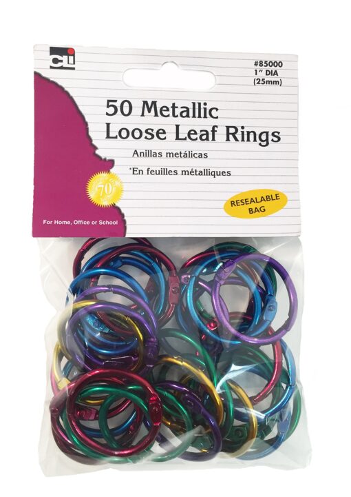 Charles Leonard Loose Leaf Rings, 1" Diameter, Metallic Assorted Colors, (85000), 50 per pack Assorted Metallic Colors 50 Count 1 Inch Diameter