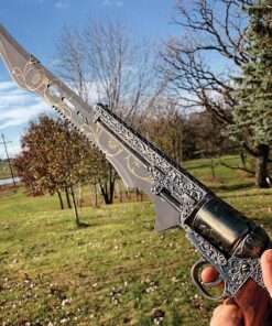 K EXCLUSIVE STEAMPUNK GUN BLADE SWORD from Nylon Shoulder Sheath, A Must for your Costume or Collection, Finely Crafted Antique Finish, Laser-Etched and Engraved Accents, Spinning Barrel-26 Overall 14 91oe7S9fGCL