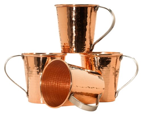 Sertodo Copper Moscow Mule Mugs | Set of 4, 18 oz Capacity | Stainless Steel Handles |100% Pure Copper, Heavy Gauge, Hand Hammered 4 Count (Pack of 1) Stainless Steel Handle