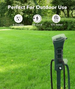 Alternative view of BN-LINK Outdoor Power Strip Yard Stake Timer, Photocell Dusk Till Dawn6 Grounded Outlets 6 ft Cord Weatherproof 1875W/15A ETL Listed