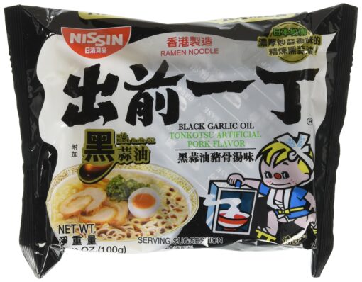 Nissin Demae Black Garlic Oil Instant Ramen Noodles, 3.5 Ounce (Pack of 30) Tonkotsu Pork with Galic Oil 3.5 Ounce (Pack of 30)