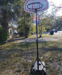 Best Choice Products Kids Height-Adjustable Basketball Hoop, Portable Backboard System w/ 2 Wheels, Fillable Base, Weather-Resistant, Nylon Net, Adjusts from 70.5in to 82.3in - White 42 91oteEKrUL