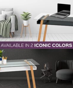 bonVIVO Massimo Small Desk - 43 Inch, Modern Computer Desk for Small Spaces, Living Room, Office and Bedroom - Study Table w/Glass Top and Shelf Space - White White/Glass 43" Desk 35 91ouUdZk6YL