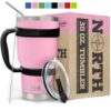 North Pink Stainless Steel Tumbler 5-Piece Set, 30 oz Vacuum Insulated, Travel Mug For Home, Office, School – Like Yeti Tumbler For Ice Drink & Hot Beverage Pink Stainless Steel Mug 39 91p4hLF7OaL