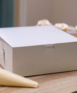Southern Champion Tray 0973 Premium Clay-Coated Kraft Paperboard White Non-Window Lock Corner Bakery Box, 10" Length x 10" Width x 4" Height, White (Case of 100) 10" L x 10" W x 4" H - 100ct 15 91pDvbS5JyL 2