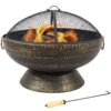Sunnydaze 30-Inch Fire Pit Bowl with Spark Screen, Fireplace Poker, and Metal Grate - Black High-Temperature Paint Finish 20 91pGGW0HZHL