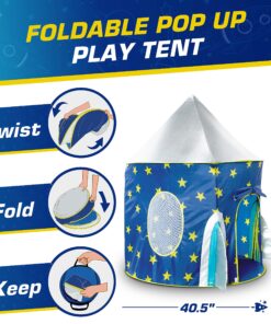 USA Toyz Rocket Ship Pop Up Kids Tent - Spaceship Rocket Indoor Playhouse Tent for Boys and Girls with Included Space Projector Toy and Kids Tent Storage Carry Bag Rocketship Tent 30 91pJgHE 34L