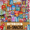 BITEBOX Snack Box Variety Pack Care Package (65 Count) Christmas Treat Basket Stuffers Kids Teens Grandchildren Men Women Adults Candy Food Cookies Chips Arrangement Mix College Exams Student Office School 12 91pSABLl9IL