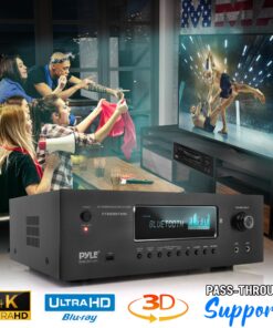 Pyle 1000W Bluetooth Home Theater Karaoke Receiver - 5.2-Ch Stereo Amplifier 2 UHF Wireless Microphone Video Pass-Through Supports, MP3/USB/HDMI/AM/FM Radio - Pyle PT888BTWM , Black 12 91pSBGpD L