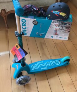 Micro Kickboard - Mini Deluxe LED 3-Wheeled, Lean-to-Steer, Swiss-Designed Micro Scooter for Preschool Kids with LED Light-up Wheels, Ages 2-5 Aqua 17 91pYzgDP 4L