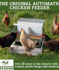 Grandpa's Feeders Automatic Chicken Feeder - Sturdy Galvanized Steel Poultry Feeders - No Spill with Weatherproof Lid - Standard Size for 6-12 Chickens 10 Days (20lb Feed) Silver 14 lb 23 91pdAhw2fWL