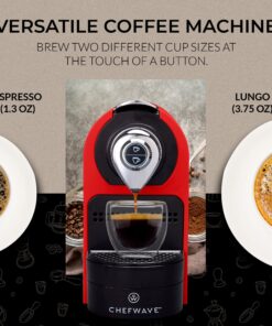 ChefWave Espresso Machine and Coffee Maker (Red) - Compatible with Nespresso Original Capsules, Programmable, One-Touch, Italian, 20 Bar High Pressure Pump Bundle with Pod Holder and Glasses Red 17 91pdiXS5JQL