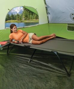 Coleman Pack-Away Camping Cot with Removable Side Table, Extra Wide Cot Fits Adults up to 6ft 6in or 300lbs, Carry Bag Included Grey 26 91pkOqW81ZL