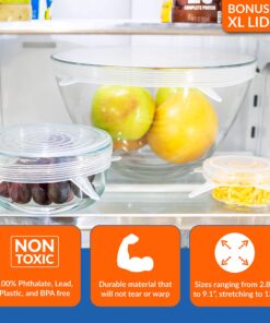Modfamily Silicone Stretch Lids (7 pack, includes EXCLUSIVE XL SIZE), Reusable, Durable & Expandable to Fit Many Container Sizes & Shapes. Superior for Keeping Food Fresh, Dishwasher & Freezer Safe 22 91pmtCDA6L