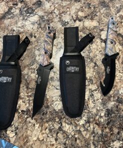 Mossy Oak Fixed Blade Hunting Knife Set - 2 Piece, Full Tang Handle Straight Edge and Gut Hook Blades Game Processing Knife, Sheath Included 48 91po 8nyE1L