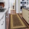 Ottomanson Machine Washable Bordered Design Non-Slip Rubberback 2x5 Traditional Runner Rug for Hallway, Kitchen, Bedroom, Entryway, 20" x 59", Brown Border Dark Brown Runner - 20" x 59" 47 91pqrjlRH0L