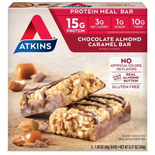 Atkins Chocolate Almond Caramel Bar, Keto-Friendly, Gluten Free with Real Almond Butter, 5 Count (Pack of 1) 5 Count (Pack of 1)