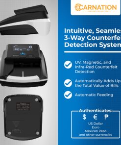 Carnation CRD12A Automatic Counterfeit Bill Detector - 3-Way System, Scan Bills Using Durable Ultraviolet, Magnetic Ink, IR Technology - Multi-Currency Checker for US Dollar, Euro, Mexican Peso 8 91q1qtSNitL