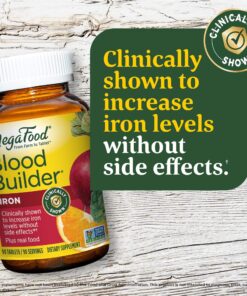 MegaFood Blood Builder - Iron Supplement Clinically Shown to Increase Iron Levels without Side Effects - Iron Supplement for Women with Vitamin C, Vitamin B12 and Folic Acid - Vegan - 90 Tabs 90 Count (Pack of 1) Standard Packaging 25 91q7p4iWRML