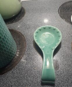 MyGift® Turquoise Ceramic Spoon Rest with Dot Design, Countertop Cooking Spoon and Ladle Holder 13 91q82FZB4FL