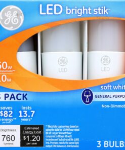 GE Lighting 79368 LED Bright Stik 10-watt (60-Watt Replacement), 760-Lumen Light Bulb Non-Dimmable with Medium Base, Soft White, 1 Box (3 Bulbs Total) 25 91qA M7jvwL