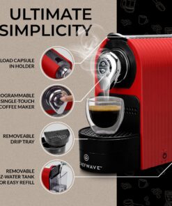ChefWave Espresso Machine and Coffee Maker (Red) - Compatible with Nespresso Original Capsules, Programmable, One-Touch, Italian, 20 Bar High Pressure Pump Bundle with Pod Holder and Glasses Red 16 91qDBZPrvuL
