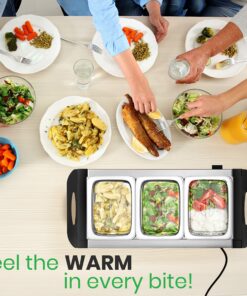 Nutrichef Professional Stainless Steel Buffet Warmer Server with 3 Trays | Portable Hot Plate Food Warmer Station for Parties & Events | Easy to Clean | 3 See-through lids | Max Temperature 175F 3 Pot 3.5 Quart 23 91qb5kUy85L